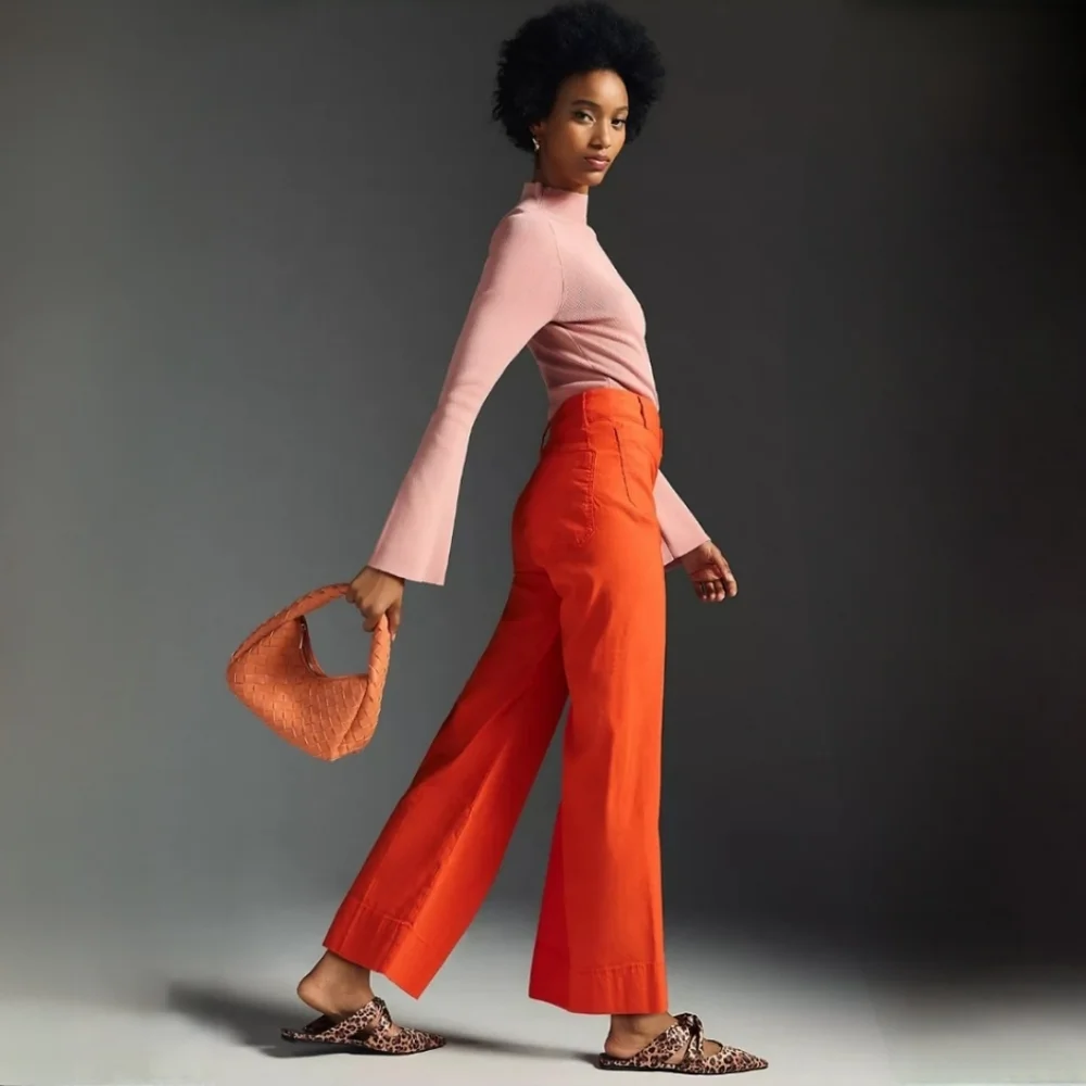 Anthropologie Maeve Red The Colette Cropped Wide-Leg Pants 30